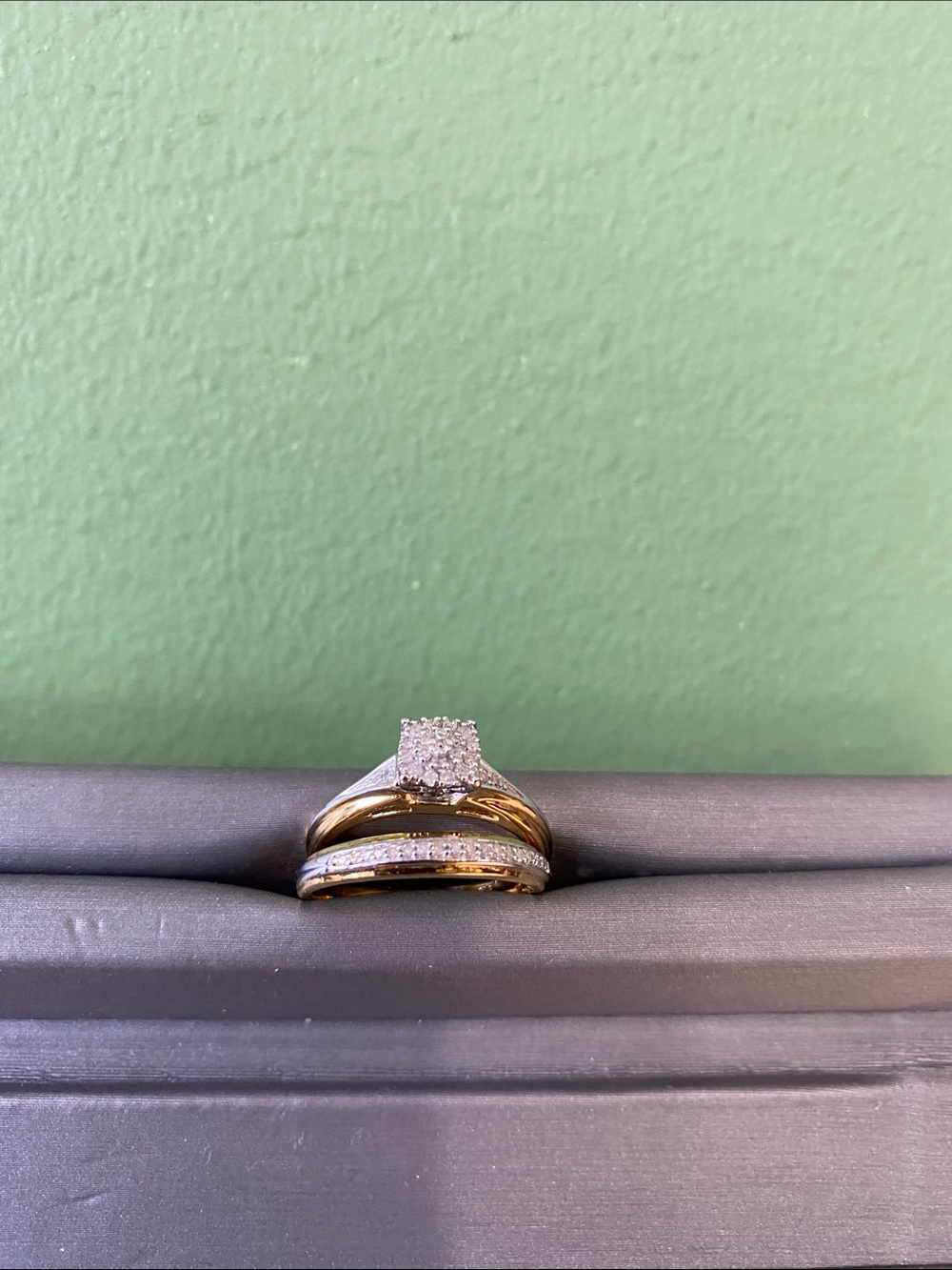 Gold and Silver Toned Halo Engagement Ring Set - Elegant Women's Jewelry size 7